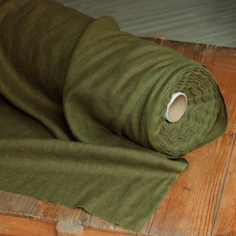 Linen fabric, olive green, width 145 cm, art. 004OG