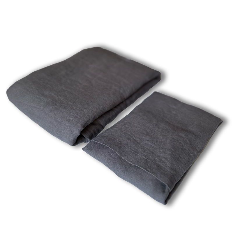 Linen bed set anthracite gray, envelope closure