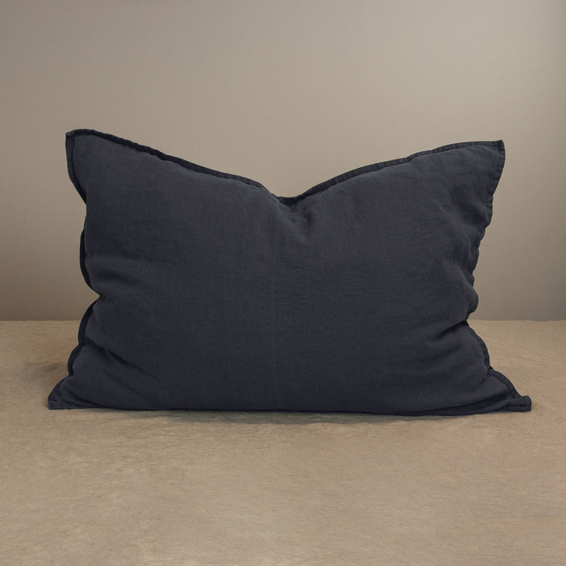 Linen pillow in anthracite gray pillowcase 1 cm edge crumpled in the middle