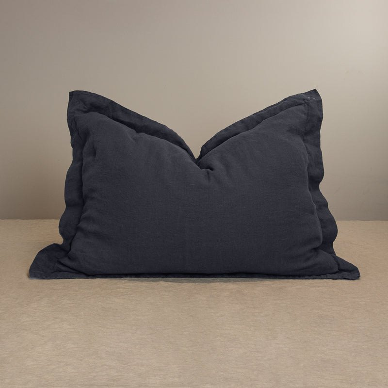 Linen pillow in anthracite gray pillowcase 5 cm edge crumpled in the middle