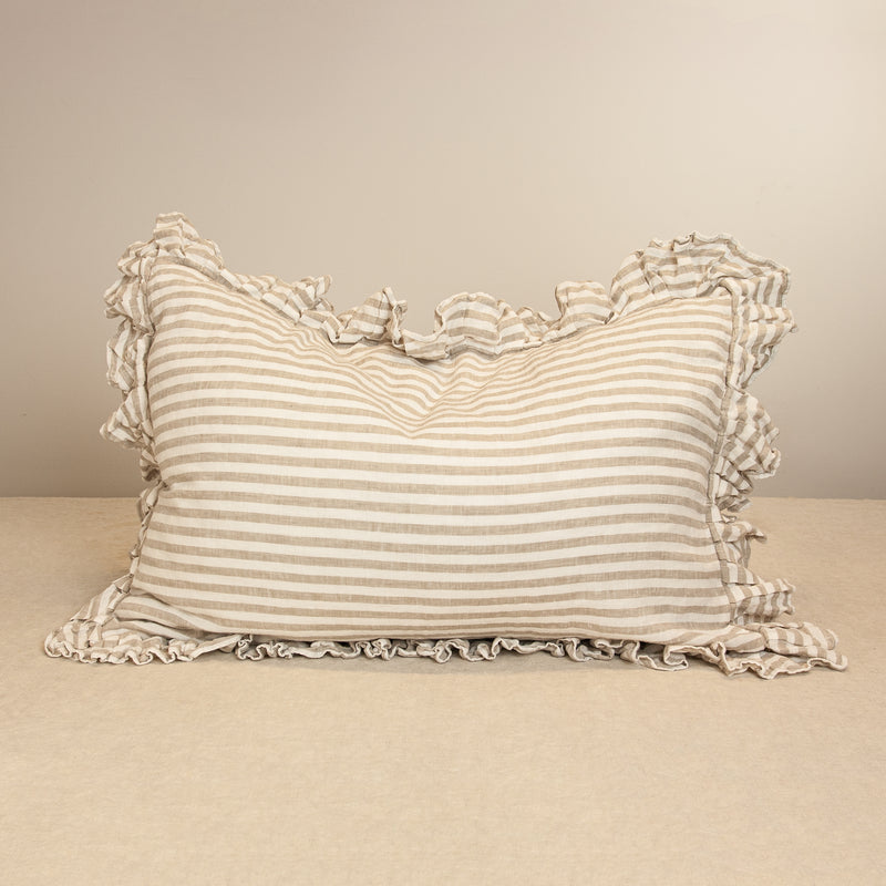 Linen pillowcase, beige-white stripes