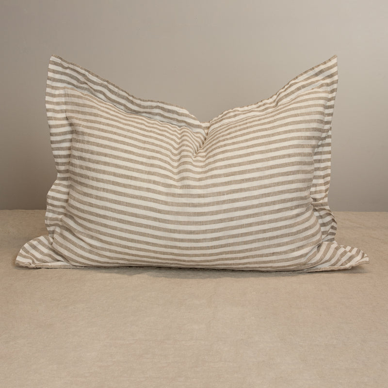 Linen pillowcase, beige-white stripes